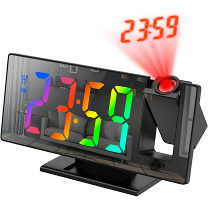 Projection Alarm Clock — LED Time & Temperature Display, 180° Ceiling Projector