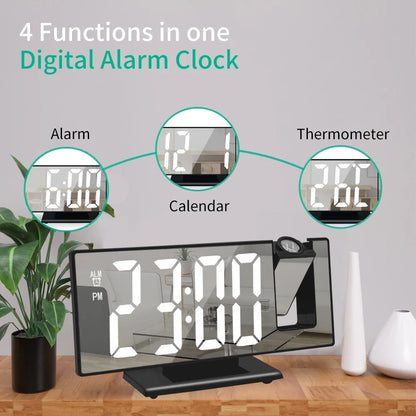 Projection Alarm Clock — LED Time & Temperature Display, 180° Ceiling Projector