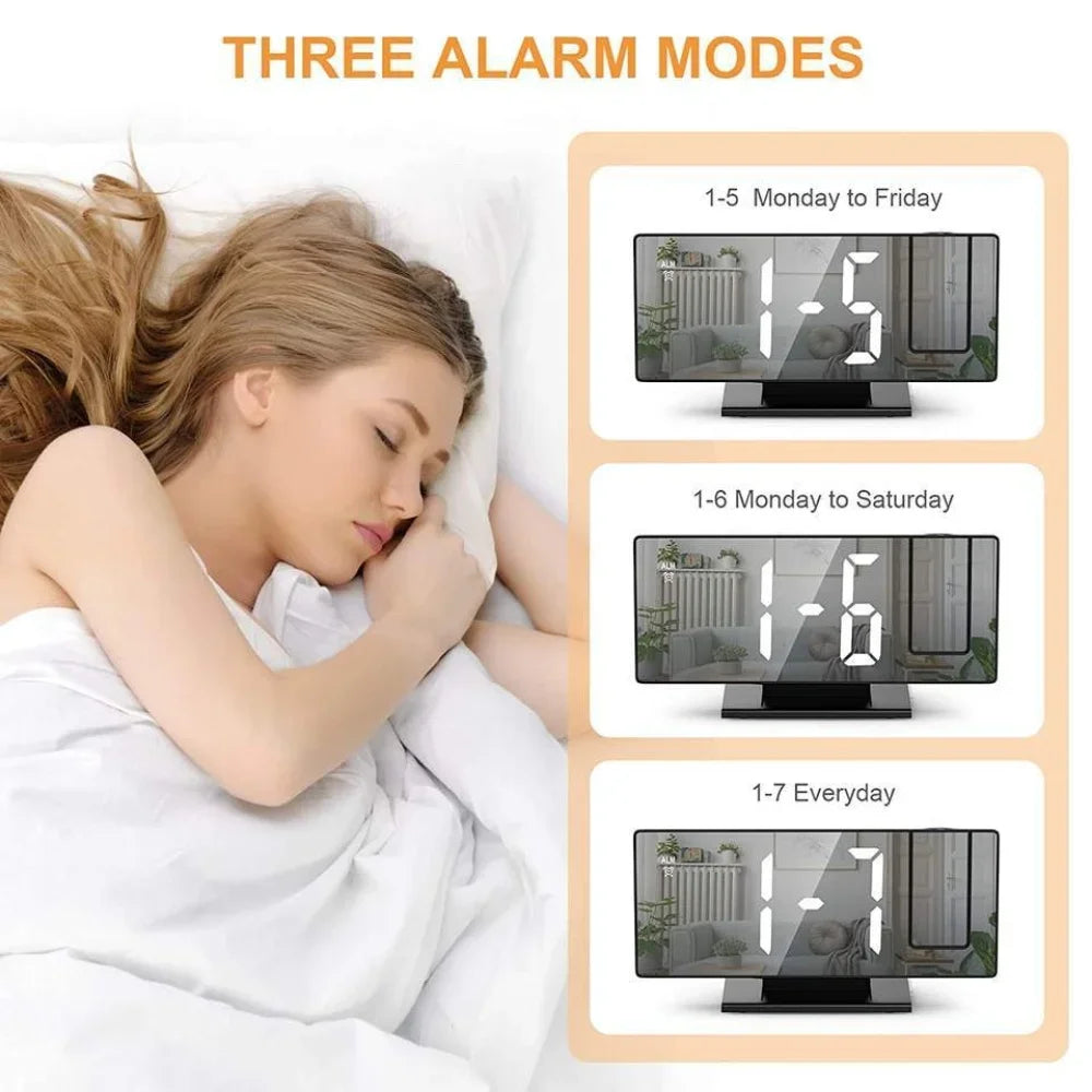 Projection Alarm Clock — LED Time & Temperature Display, 180° Ceiling Projector
