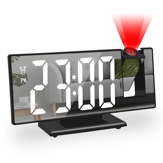 Projection Alarm Clock — LED Time & Temperature Display, 180° Ceiling Projector