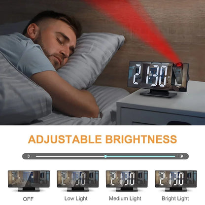 Projection Alarm Clock — LED Time & Temperature Display, 180° Ceiling Projector